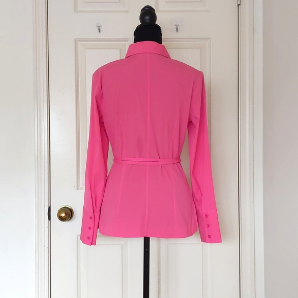 Vintage Express Stretch Hot Pink Long Sleeve Hidden Button Shirt with belt. - Picture 2 of 4